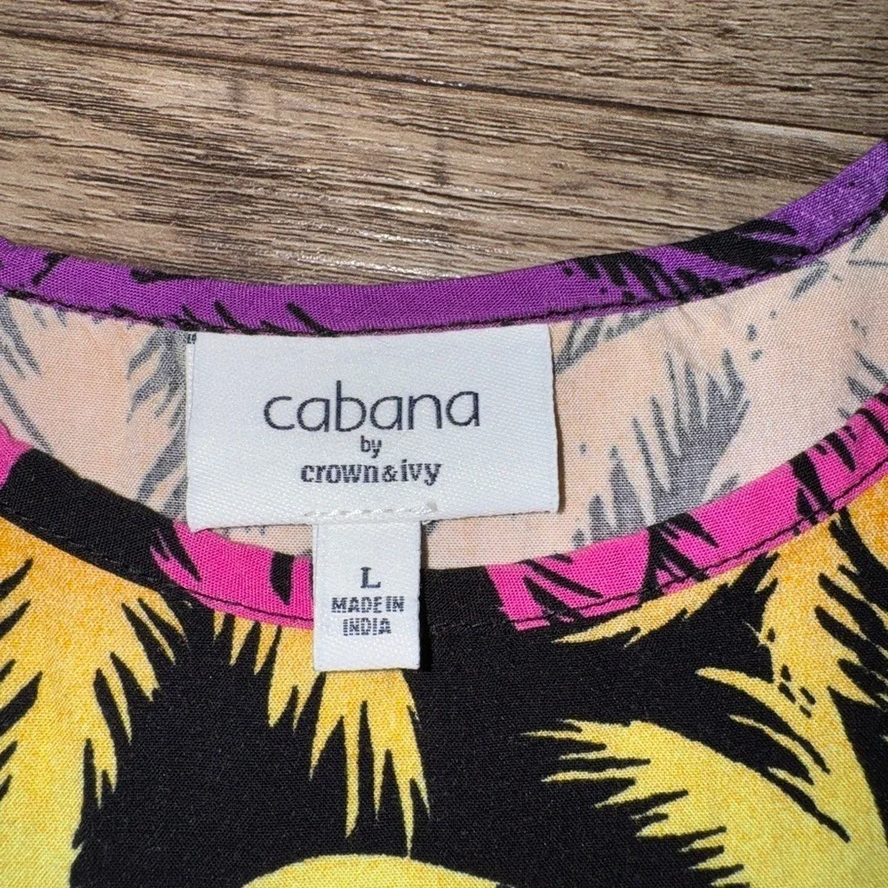 Cabana by Crown & Ivy Girls Large Neon Ombre Palm Tree Print Rayon Shift Dress